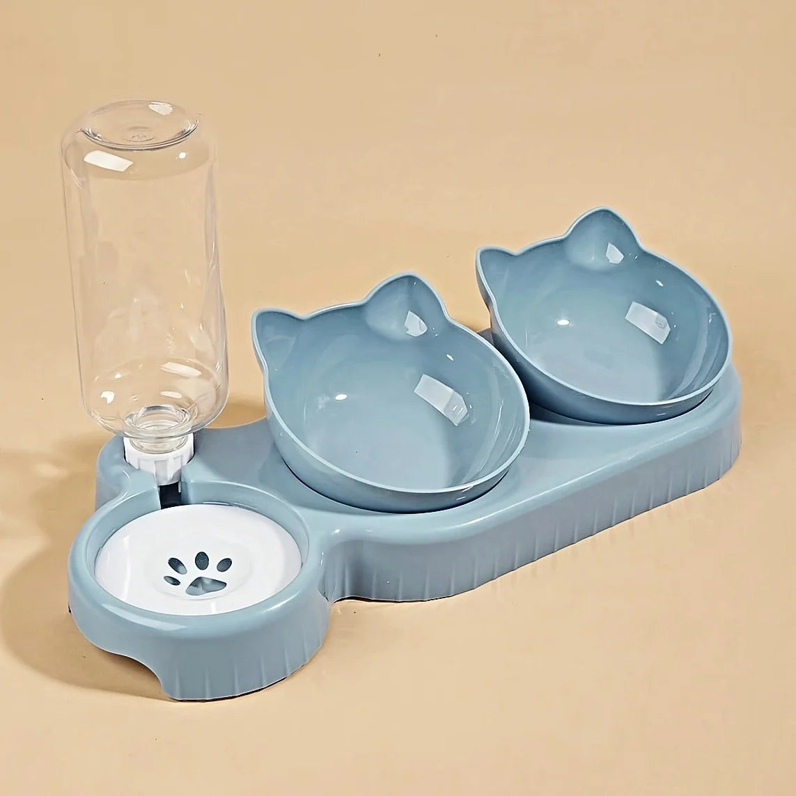 Pet Bowls With Water Feeder, Ear Design Tilted Cat Water And Food Bowl Set