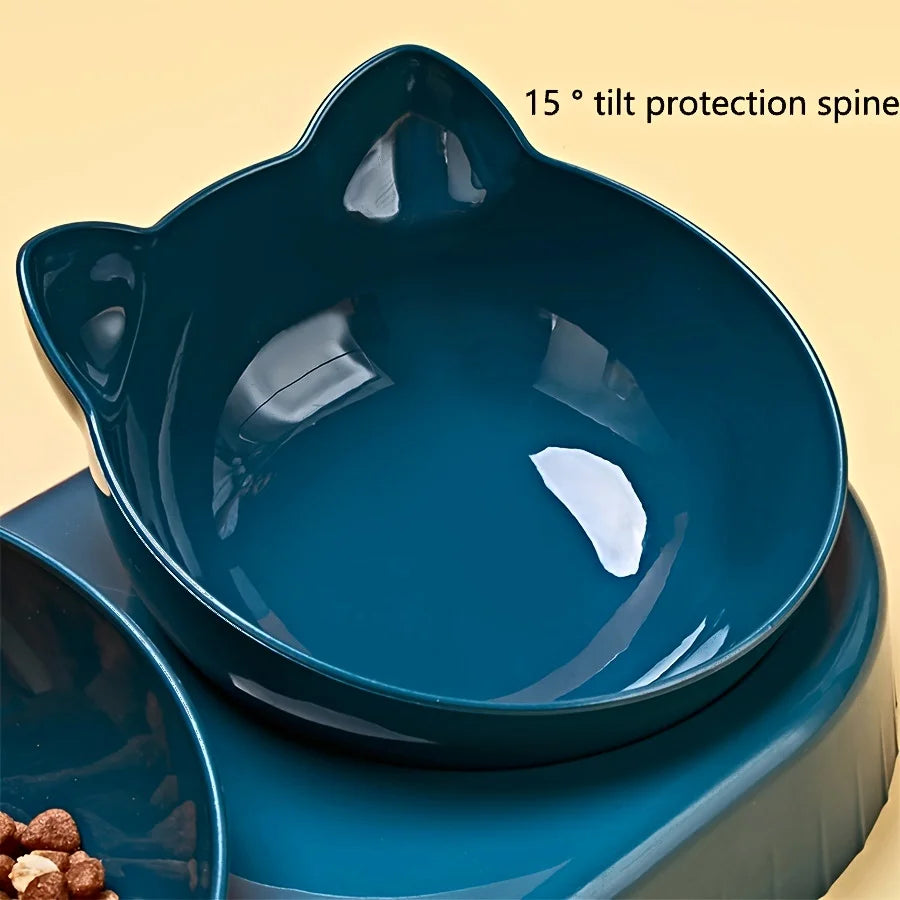 Pet Bowls With Water Feeder, Ear Design Tilted Cat Water And Food Bowl Set